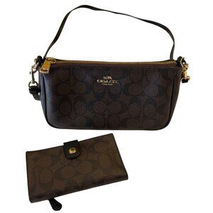 Coach Nolita 19 Versatile Brown Compact Canvas Purse Bag + Signature Snap Wallet